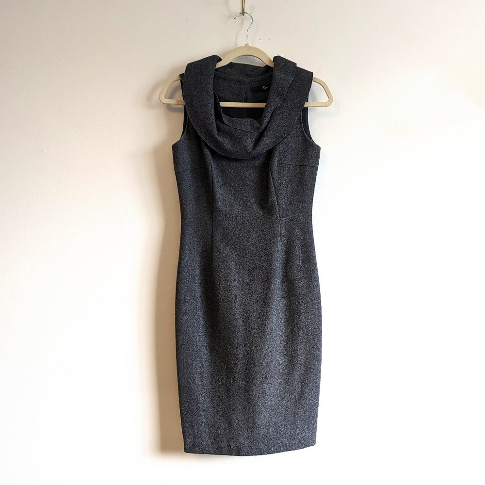 Roni Dark Grey Wool Dress with Cowl Collar, sz S